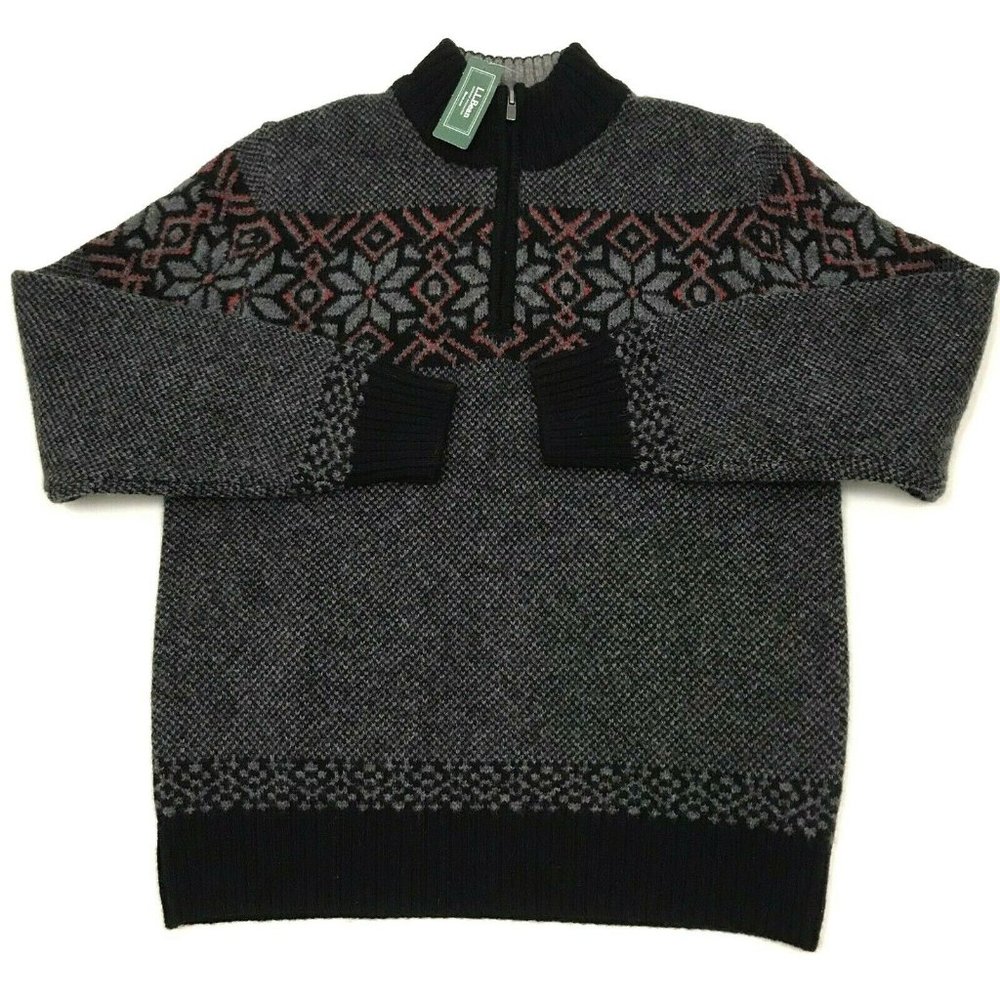 LL Bean Mens Shetland Wool 1/4 Zip Sweater Nordic